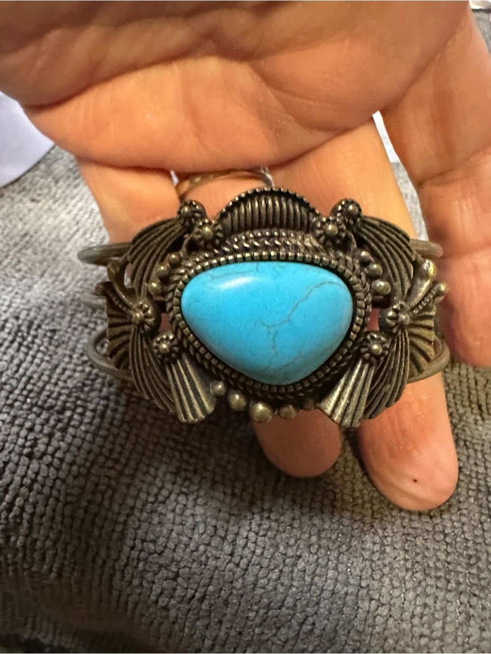 Turquoise Stone Silver-Tone Cuff Bracelet - Women Jewelry